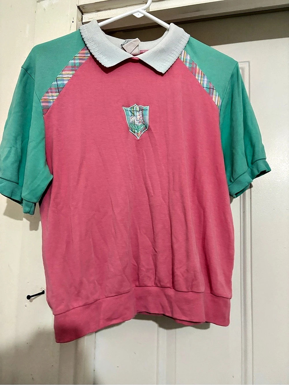 Koret Vintage Plaid Collar Jersey in Pink & Green